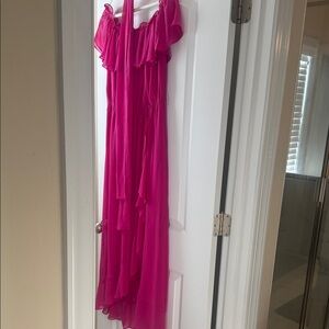 SLNY Vibrant Pink One Shoulder Dress